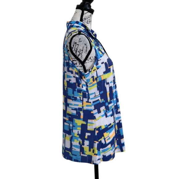 Simplicit by Jamie Sadock Women's Sleeveless Top 1/4 Zip Geometric Size M - Picture 2 of 7